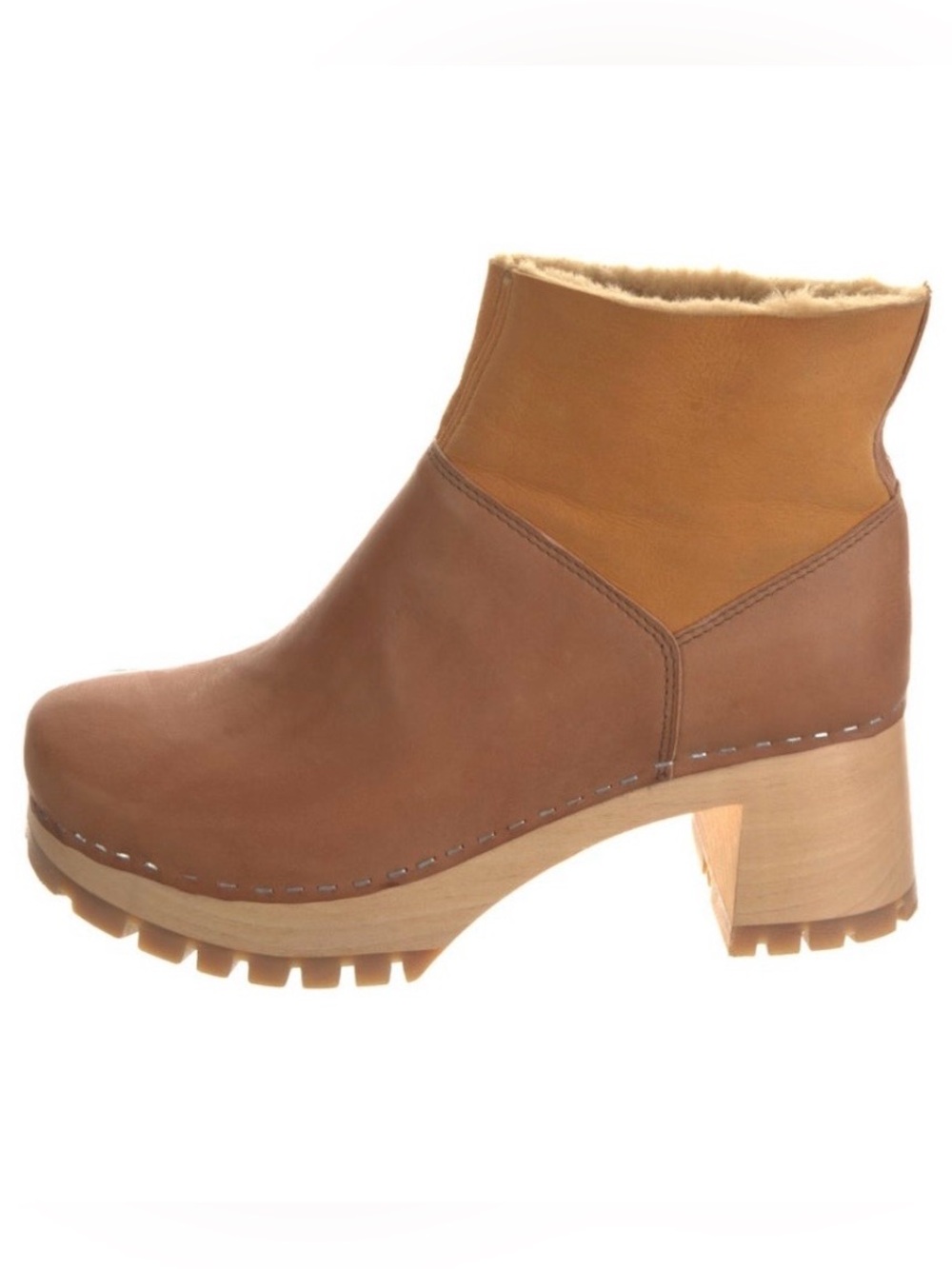 Swedish Hasbeens size 9 Womens mixed Brown Leather Shearling-Lined Ankle Boot